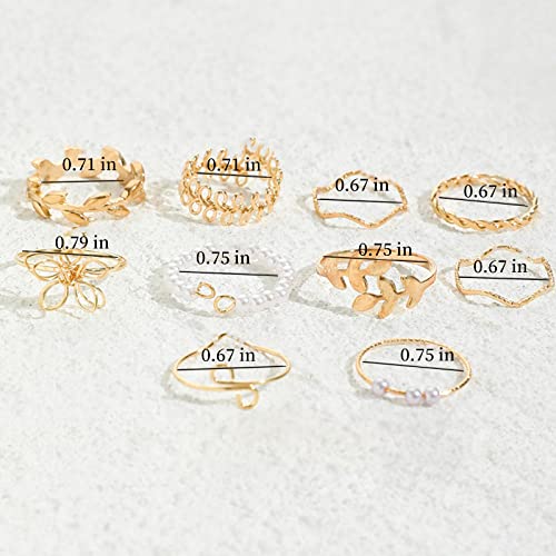 Huasai Boho Stackable Rings For Women Pearl Beaded Rings For Teen Girls Flower Leaf Wave Stacking Knuckle Rings Set Dainty Joint Finger Rings Gold Midi Pinky Rings For Birthday Gifts #TOP6