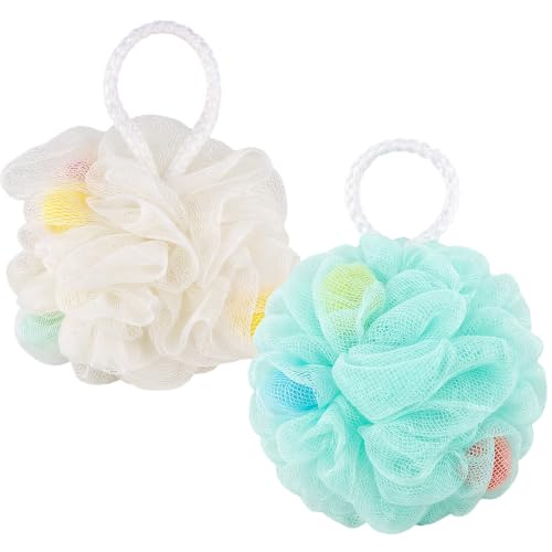 2 Pcs Colorful Bath Loofah Sponges Soft Mesh Body Scrubber for Gentle Exfoliation Durable Shower Accessories for Women Men and Kids (Green and White)