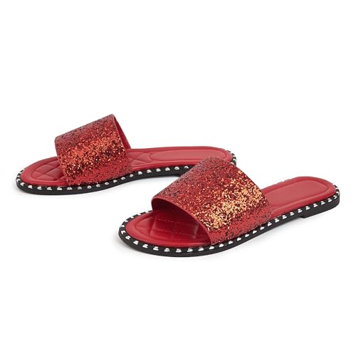 Image of Women's Open Toe Flat Sandals Rhinestone Glitter On Casual Fashion Slippers Quick Drying Indoor & Outdoor Slides
