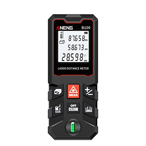 Morelian 100m Measure LCD Digital Distance Meter with Bubble Level Mini Range Finder Distance/Area/Volume/Pythagorean Measuring Tool Unit Switching Data Storage