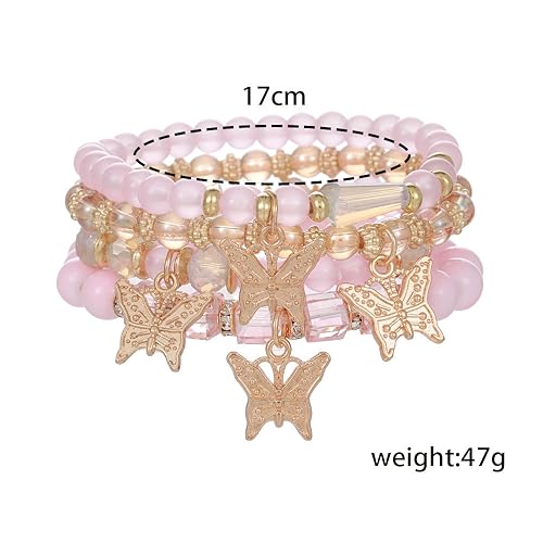 COLORFUL BLING 4-5Pcs Adjustable Cute Butterfly Stackable Stretch Bracelet Multilayer Bohemian Crystal Beads Strand Wrap Bracelet Statement Jewelry Gifts for Women2