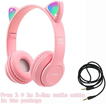 Miniatura 8 de Auriculares inalámbricos con orejas de gato, auriculares para niños con micrófono y luz LED para gato, volumen seguro limitado de 85 dB, auriculares