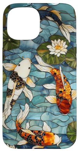 Hülle für iPhone 15 Handycase mit Koi-Fischen und Lotus im Buntglas-Stil Hülle für iPhone 15 Handycase mit Koi-Fischen und Lotus im Buntglas-Stil