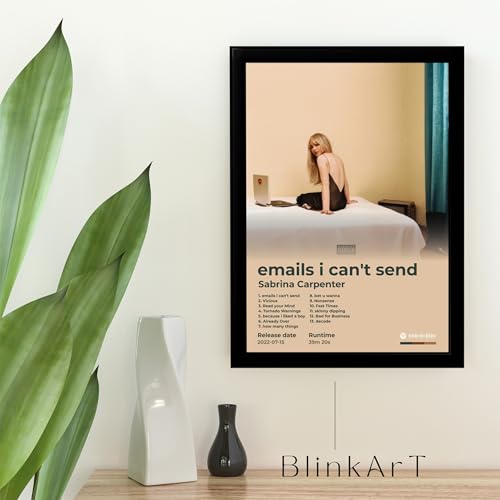 Image of BLINKART Sabrina Carpenter- emails i can't send Wall Photo Frames | Wall Art for Bedroom, Living Room, Studio or Office | Album Cover Print with Spotify Song Link QR Code | Gift for Fans - 8x12 In