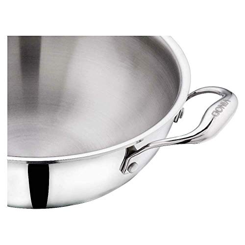 Vinod Platinum Induction Stainless Steel Tri Ply Extra DEEP Kadai Wok Saucepan | Size :- 18cms Extra Deep Kadai with Stainless Steel Lid - 1.1 LTR Second Image