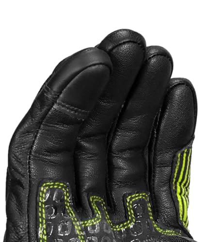 Image of Rynox Tornado Pro 5 Gloves | Semi-Gauntlet Motorcycle Riding Gloves with Carbon Fiber Protectors, Fast-R Palm Sliders | D3O Impact Foam and Touchscreen Compatibility - Black Hi Viz Green, Small