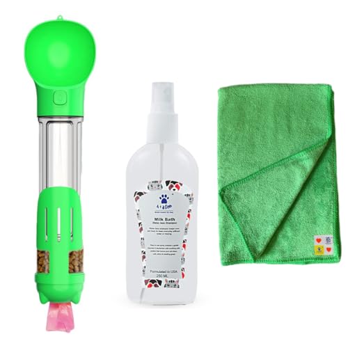 Image of A+a Pets' Set of 3 Water Bottle(500ml), Dry Shampoo(250ml), Microfiber Towel | Quick Clean | Travel | Poo Bags | Treats | Easy to Carry | Combo Gift for Dogs & Cats