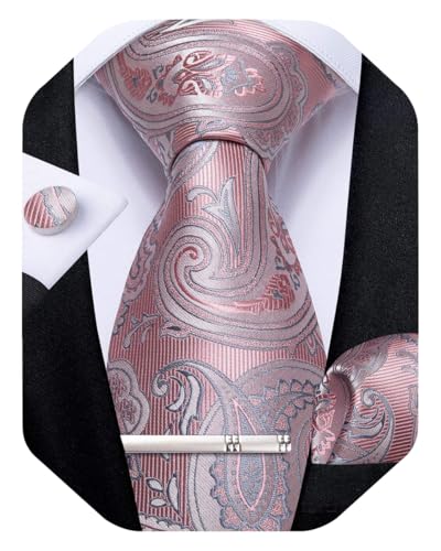 Image of DiBanGu Paisley Ties for Men Silk Necktie and Pocket Square Cufflinks Tie Clip Set Woven Classic Mens Tie for Wedding Party