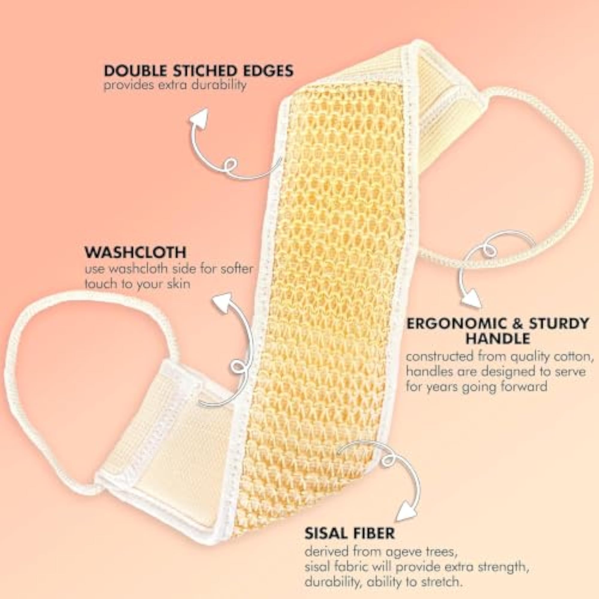 Exfoliating Body Scrubber Back Strap with Handles, Gift for Her