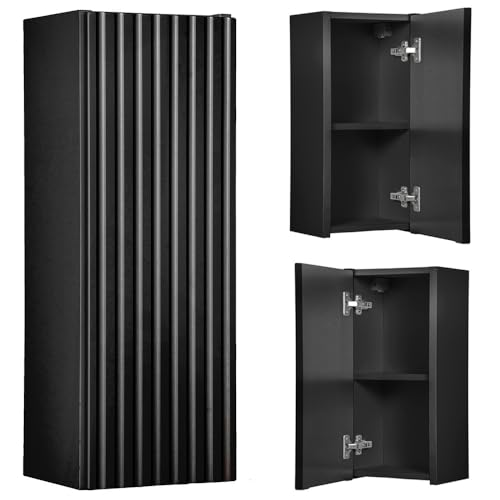 Lomadox Badezimmerschrank Hängeschrank 20cm schwarz gerillte Front Badschrank hängend 1-türig B/H/T ca. 20/57/19 cm
