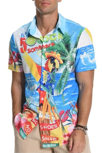 Aiyino Hawaiian Shirt for Men, Tropical Holiday Short Sleeve Casual Button Down Beach Shirts