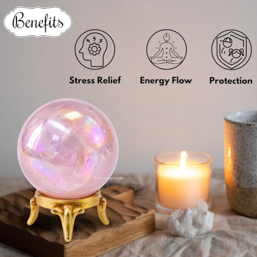 Image of Certified Angel Aura Rose Quartz Crystal Ball for Meditation - Premium Crystal Vastu Items for Home and Feng Shui Items for Good Luck - Ideal for Pooja Supplies and Spiritual Practices (1.5 inch Inch)