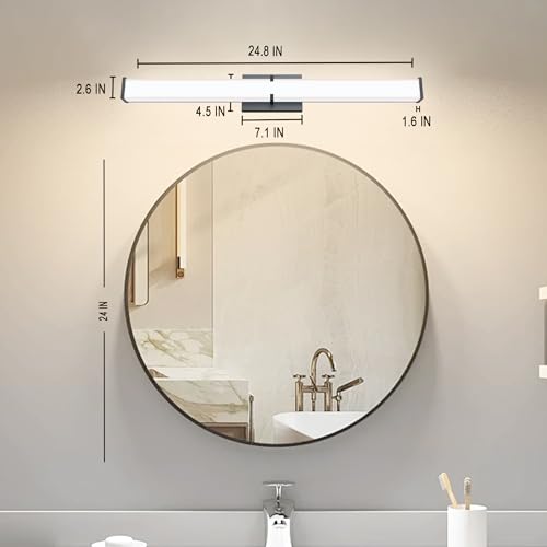 Image of 24.8Inch 2500LM Bathroom Light Fixtures 5CCT Optional, Black Modern LED Vanity Lights Clear Shade, Dimmable Bathroom Lighting Fixtures Over Mirror - ETL Listed