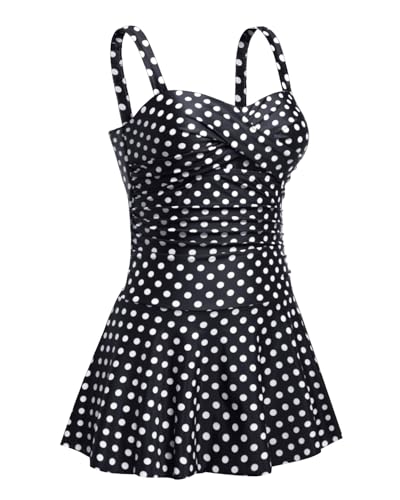 Image of Aqua Eve One Piece Swim Dress Tummy Control Swimsuit with Skirt Modest Bathing Suit Vintage Swimdress