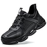 ORISTACO Zapatos deportivos con puntera de acero para hombre, seguridad en el trabajo, construcción transpirable, Negro -, 11 Women/9.5 Men