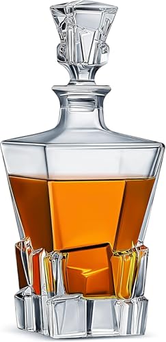 Image of Vilon Whiskey Decanter with Glass Stopper, Crystal Glass Liquor Decanter for Alcohol, Wine, Scotch, Brandy, Vodka or Bourbon decanters | 850 ML | Clear (Stone Decanter)