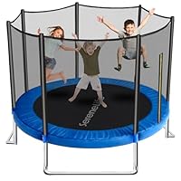 SereneLife Outdoor Trampoline for Kids and Adults - 8ft 10ft 12ft - ASTM Certified Heavy Duty Garden Trampoline with Safety Poles Netting and Stable Rustproof Frame