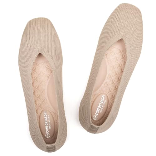 Image of Frank Mully Women Square Toe Flat Shoes Comfortable Knitted Flats
