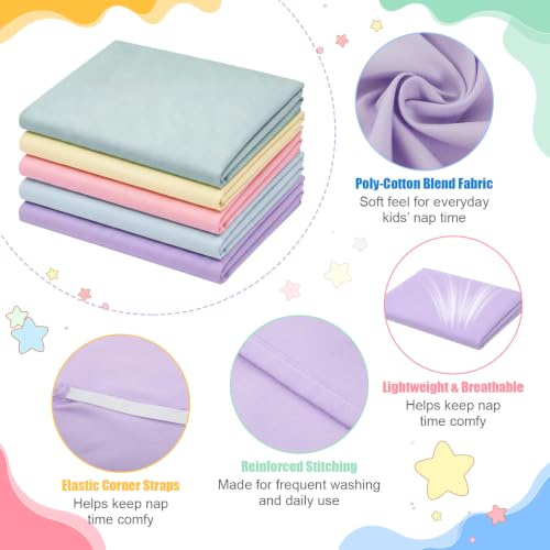 Image of Macarrie 20 Pack Cot Sheets for Daycare Standard Size 23 inch x 51 inch Toddler Cot Sheets, Soft Breathable Preschool Nap Sheet Polyester Cotton Daycare Essentials for Boys Girls Naptime Sleeping (Macaron)