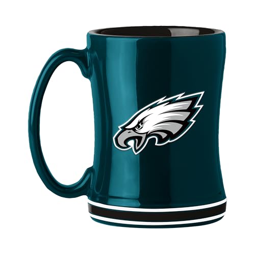FANMATS NFL Philadelphia Eagles 14 oz Relief Coffee Mug — 14 Fluid Ounces | Ceramic | Sculpted 3D Logo | Team Color | Great Gift
