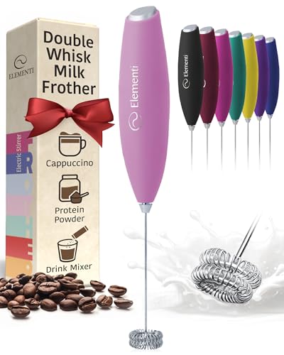 Image of Elementi Milk Frother Wand - Easy to Use Handheld Electric Stirrer for Powder Drinks, Durable & Powerful Coffee Whisk & Protein Powder Mixer Wand, Hand Frother, Coffee Stirrers Electric (Pastel Pink)