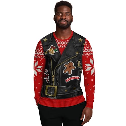 Biker Waistcoat Print Red Sweatshirt, alternative view 1