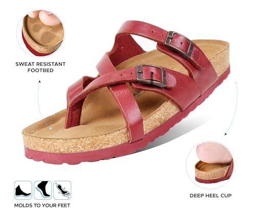 Image of AEROTHOTIC Recovery Slides for Women Comfortable Memory Foam Cork Footbed Cute Faux Leather Adjustable Buckle Straps Walking Travel Outdoor women sandals