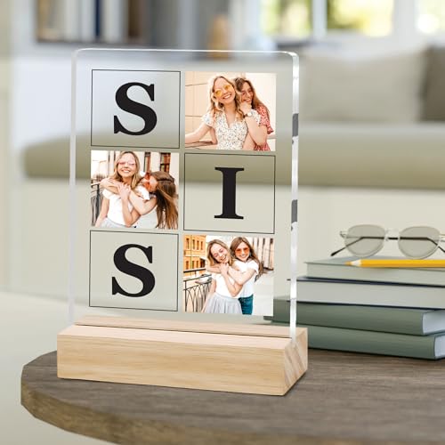 Image of Giftplease Customized Photo Frame with Text & Wooden Stand | Personalised Printed Photo Frame Gift for Sister | Birthday, Tabletop D cor | Customized Photo Gift (6x8 Inches) SIS 03