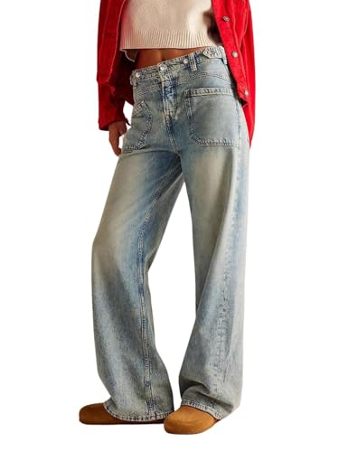 utcoco Womens Y2K Floor Length Denim Pants Straight Jeans