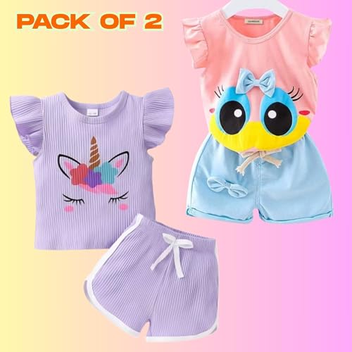 Image of 4YOU DRESSES Beautiful Cotton Blend Fabric Top and Shorts For Girls(Pack Of 2)