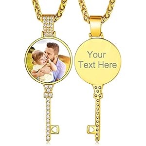 Custom4U Picture Necklace Personalized Photo for Men Women Steel/18K Gold Plated/Black Custom Angel Wings/Heart Pendant Necklace with Picture Memory Circle Chain 18-30 Inch,Hip Hop Jewelry+G