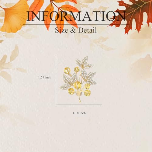Image of Rhinestone Leaf Brooch Pins - Crystal & Gold-plated Lapel Pin Jewelry for Women - Birthday Gift for Wife or Friends
