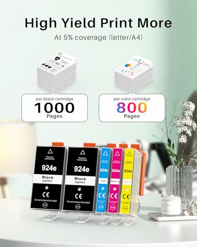 924XL Patronen Ersatz für HP 924 Patronen 924XL Druckerpatronen für HP OfficeJet Pro 8120 8122 8123 8125 8128 8130 8132 8133 8134 8135 Druckerpatronen,5 Pack