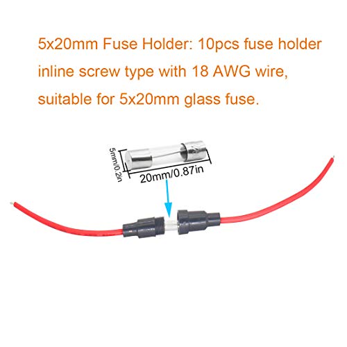 Xffcsec 10Pcs 5X20Mm Fuse Holder Inline Screw Type With 18 Awg Wire + 150Pcs Quick Blow Glass Tube Fuse Assorted Kit Amp 250V 0.1A,0.2A,0.5A,1A,2A,3A,5A,8A,10A,15A,5X20Mm, 0.5A,1A,5A,10A,15A,6X30Mm #TOP4