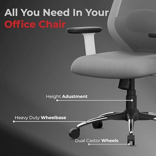 Image of Vertex High-Back Ergonomic Office Mesh Chair 3-Years Warranty by beAAtho- 2D Adjustable Headrest, Armrest & Lumbar Support, Heavy-Duty Metal Chrome Wheelbase-(DIY-Do It Yourself) White-Grey