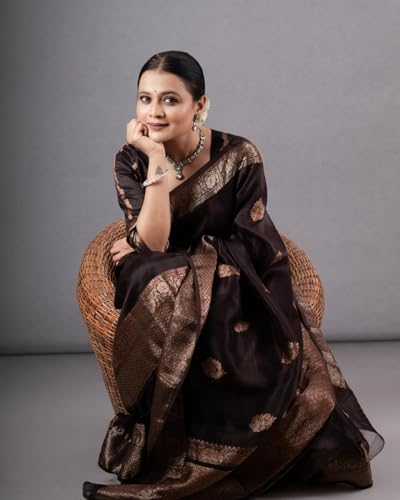 Image of Flosive Women's Kanjivaram Silk Saree With Beautiful Blouse With Zari Border