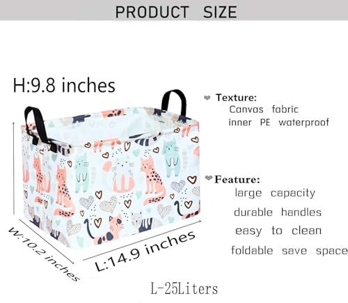 Image of Kid Clothes Storage Basket Gift Shelf Basket Toy Storage Bin, Nursery Basket Organizer Box for With Handles for Room Deco Cat Pattern