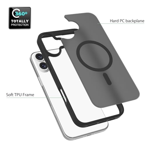 Image of Glassology Silicon Case for iPhone 16 Plus Frosted Magnetic Case - Matte Translucent TPU+PC Shockproof & Anti-Scratch Phone Cover with N52 Magnet Black