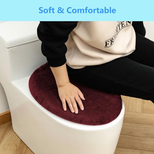 Soft Plush Toilet Lid Cover for Bathroom, Machine Washable Toilet Seat Covers, Fits Most Round Elongated and Oblong Lids, Easy Installation& Cleaning (Burgundy) - Thumbnail 4