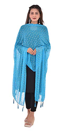 Image of YOUTHQUAKE Soft Chiffon Dupatta with Golden Foil Print & Tassels for Women & Girls