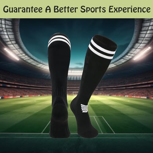 6 Pairs Kids Soccer Stretchy Knee High Tube Socks Colorful Football Athletic Team Socks for Boys Girls (US, Age, 4 Years, 8 Years, Black-6 Pairs)2