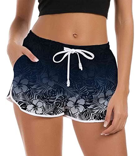 Fanient Badshorts för kvinnor, sommar, korta badbyxor, snabbtorkande strand, simshorts, vattensport, badmode, shorts, yogabyxor, träningsbyxor med fickor 34–50, Färggradient, 34