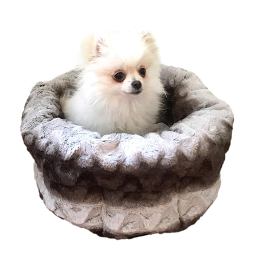 Rosewood 40 Winks Grey & Cream Snuggle Plush Round Bed, For Dogs & Cats, 40cm