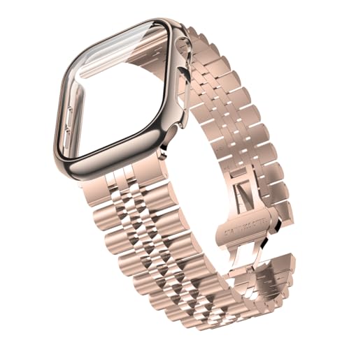 Image of baozai Compatible Apple Watch Bands 46mm 45mm 44mm 42mm 41mm 40mm 38mm, Stainless Steel Band with Screen Protector Case for Apple Watch Series 11 /10 /9 /8 /7 /6 /5 /4 /3 /2 /1 /SE3
