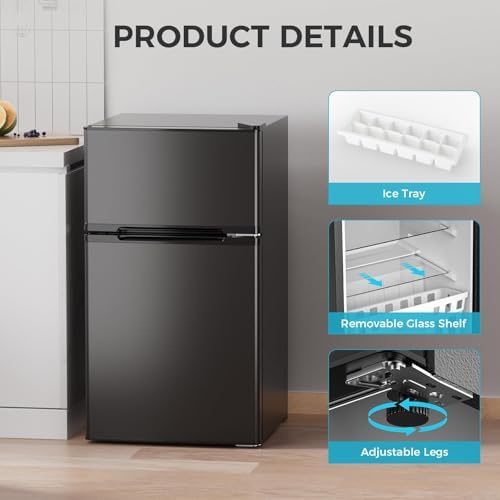 Image of COWSAR Mini Fridge with Freezer, 3.2 Cu.Ft Mini Refrigerator, 2-Door Small Refrigerator for Bedroom, Energy-efficient Compact Fridge for Dorm, Office, Apartment - Food & Drink Storage