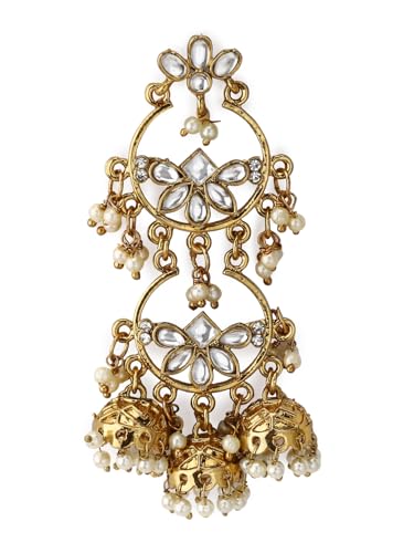 Image of Rubans Long Dangler Earrings Kundan & Pearl Ethnic Jewellery Gift for Women & Girls