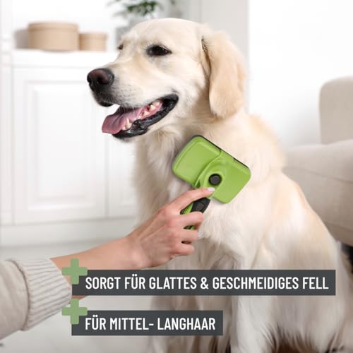 ReaVET Hundebürste, Katzenbürste für Langhaar - Selbstreinigende Haustierbürste Zupfbürste - Fellbürste Fellpflege Bürste für Katzen & Hunde