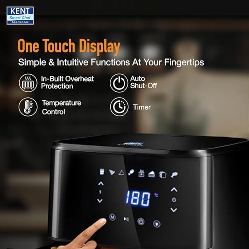 Image of KENT Digital Air Fryer 5L | 1400W | Bake, Grill & Roast | Up to 80% Less Oil Usage | 8 Preset Menu | Rapid Heat Circulation | Digital Display & Touch Control Panel | Glass Window with in built Light