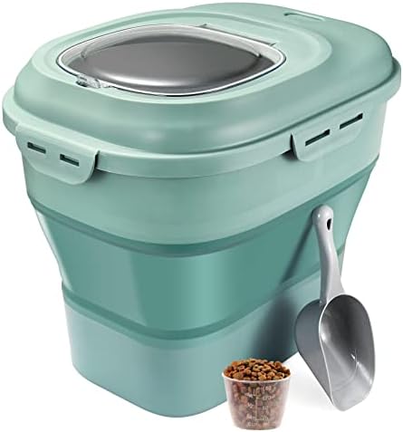 Lockcoo Collapsible, Airtight Sealed Pet Food Container with Measuring Scoop & Wheels, 30 lb Large Plastic Dog Cat Food Storage Containers Bin for Dog Treats