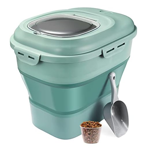 Lockcoo Collapsible, Airtight Sealed Pet Food Container with Measuring Scoop & Wheels, 30 lb Large Plastic Dog Cat Food Storage Containers Bin for Dog Treats